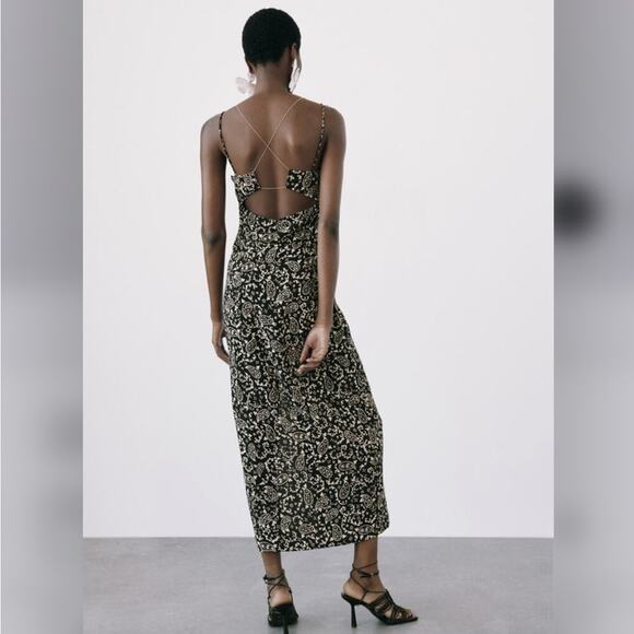Zara Printed CHAIN STRAP MIDI DRESS Size Medium - Picture 4 of 8